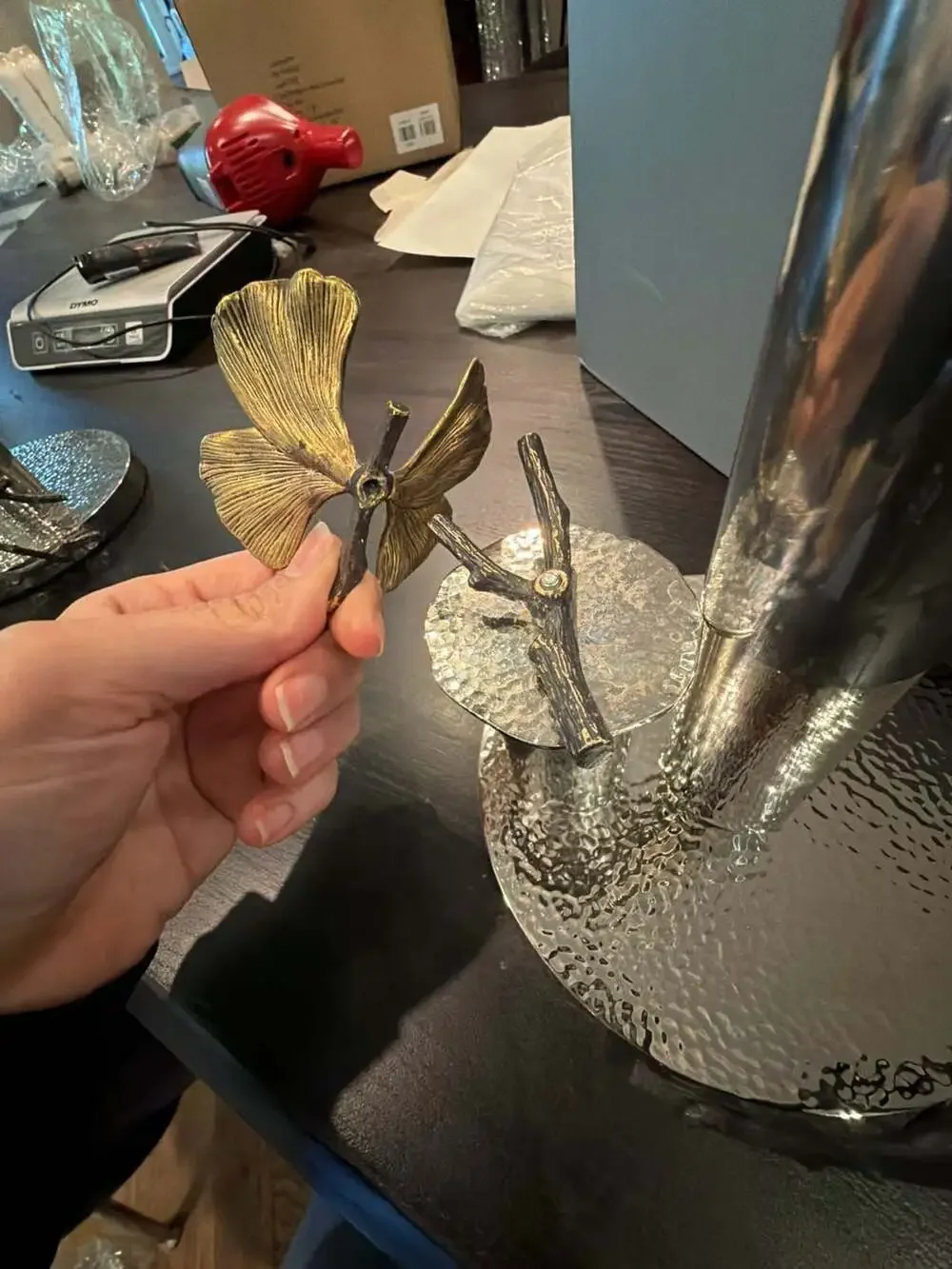 Michael Aram Ginkgo Paper Towel Holder as is butterfly needs to be reattached